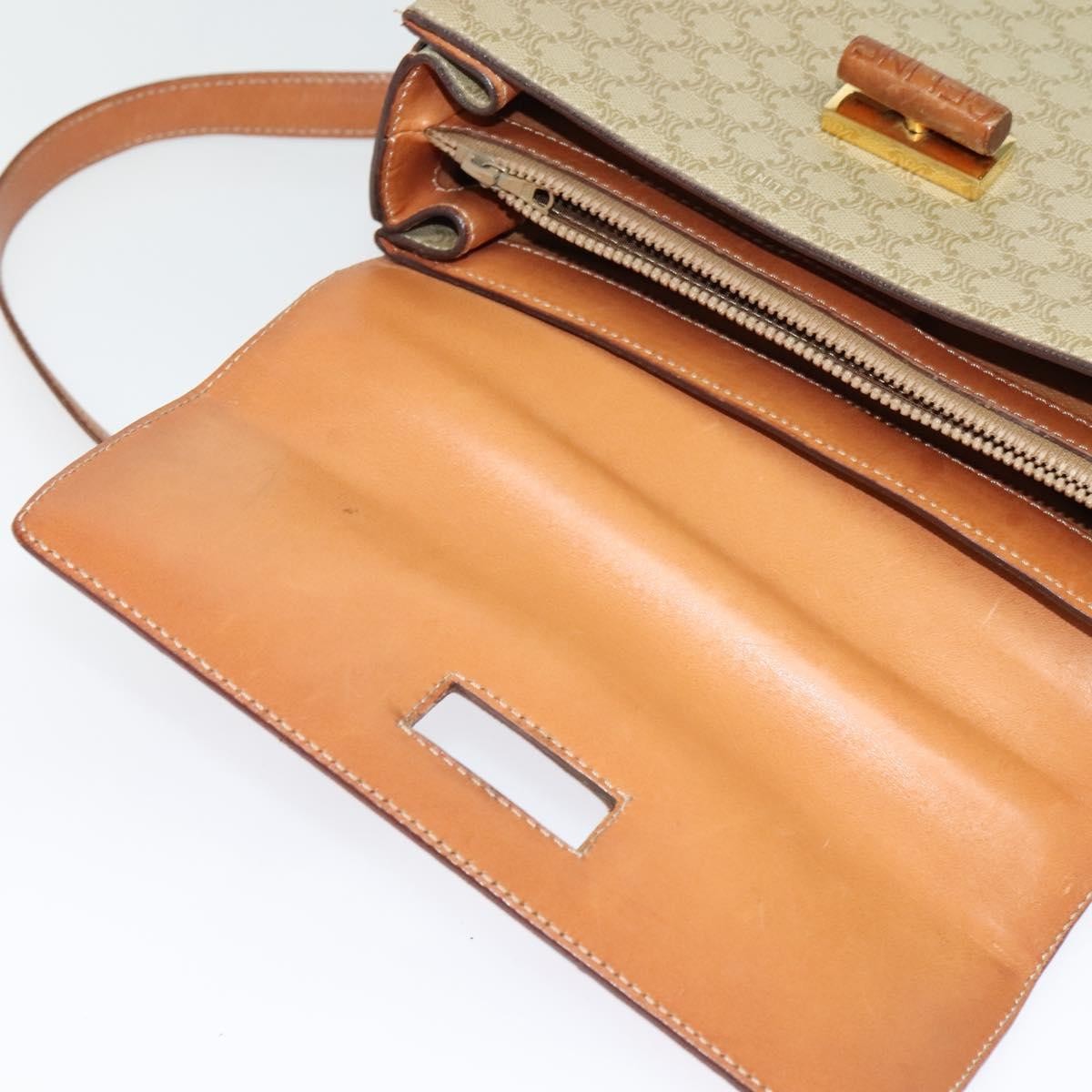 Celine Vintage Convertible Top Handle Bag Macadam Coated Canvas, BEIGE, CANVAS, Handbag