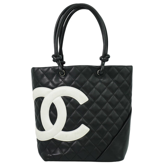 Chanel Cambon Tote Quilted Leather, BLACK, LEATHER, Tote bag