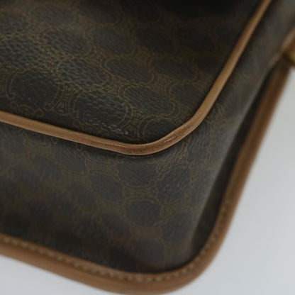 Celine Vintage Macadam Circle Logo Shoulder Bag Canvas and Leather, Brown, Canvas, Shoulder Bag