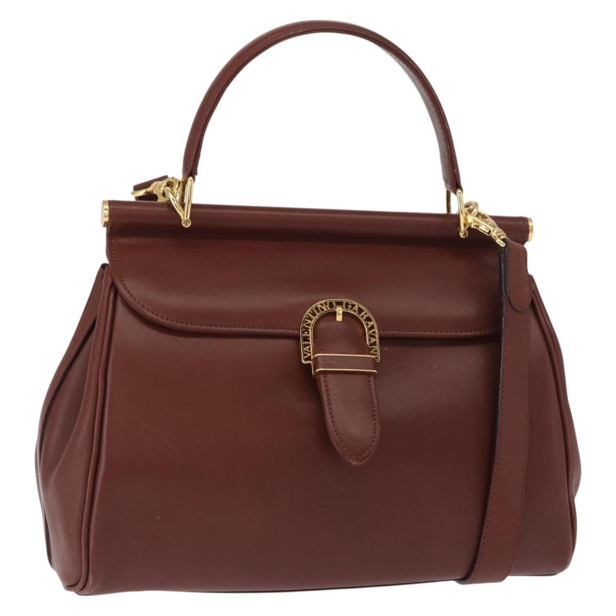 Valentino Garavani Vintage Handbag Leather, BURGUNDY, LEATHER, Handbag