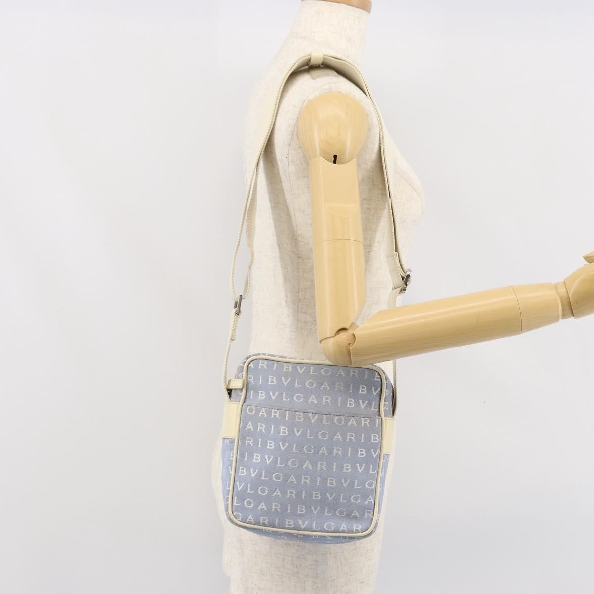 Bvlgari Logomania Shoulder Bag Canvas with Leather, BLUE, CANVAS, Shoulder bag