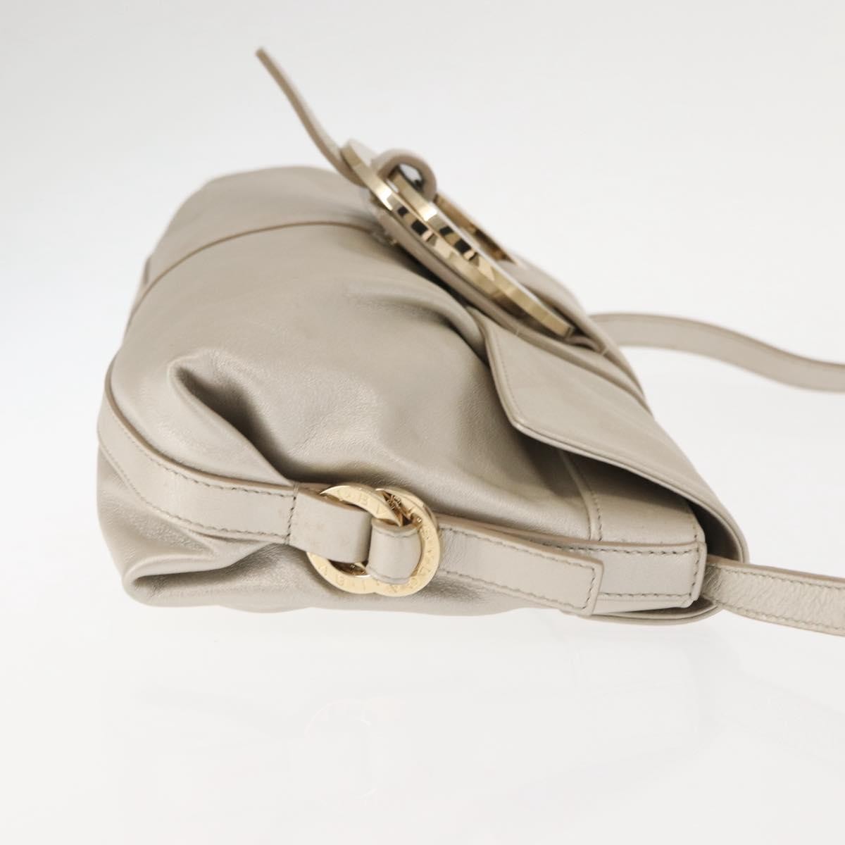 Bvlgari Chandra Flap Shoulder Bag Leather, Silver, Leather, Shoulder Bag