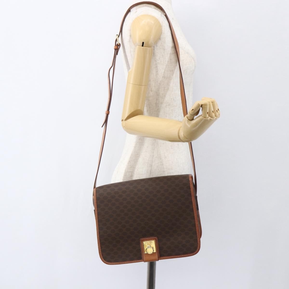 Celine Vintage Macadam Shoulder Bag Canvas and Leather, BROWN, CANVAS, Shoulder bag