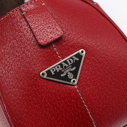 Prada Bowler Bag Canvas with Leather, BROWN, CANVAS, Handbag