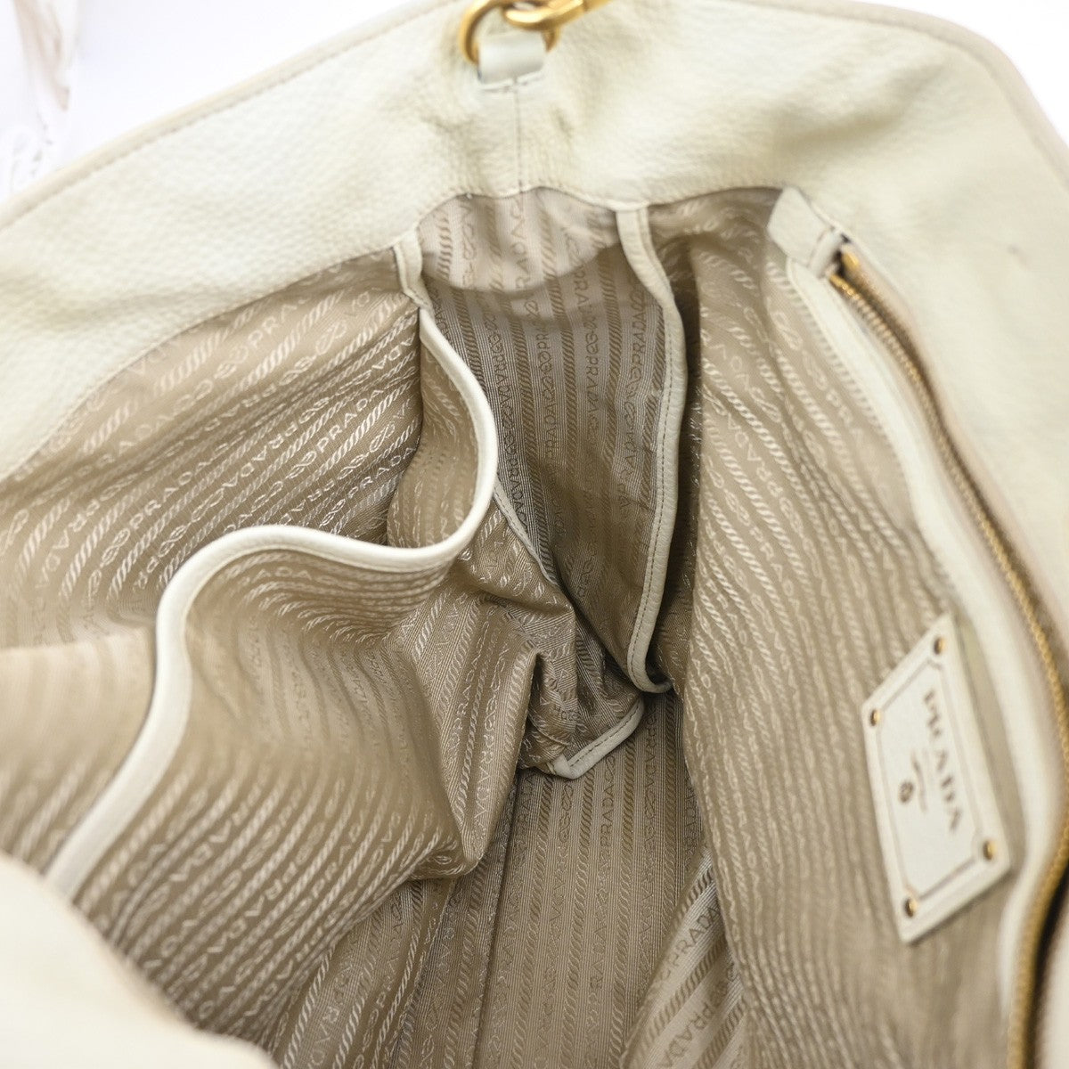 Prada Convertible Shopper Tote Vitello Daino, WHITE, LEATHER, Tote bag