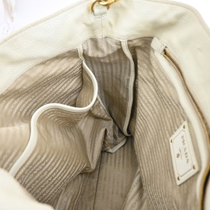 Prada Convertible Shopper Tote Vitello Daino, WHITE, LEATHER, Tote bag