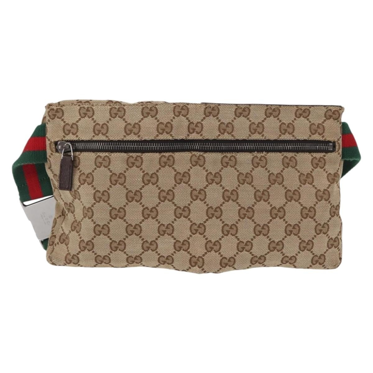 Gucci Vintage Double Belt Bag GG Canvas with Leather, BEIGE, CANVAS, Clutche & pouche