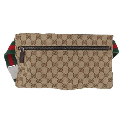 Gucci Vintage Double Belt Bag GG Canvas with Leather, BEIGE, CANVAS, Clutche & pouche
