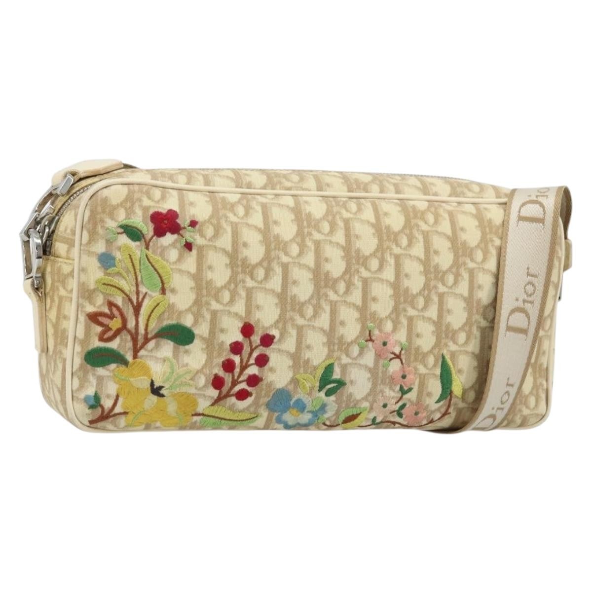 Christian Dior Vintage Crossbody Bag Embroidered Diorissimo Canvas, Beige, Canvas, Shoulder Bag