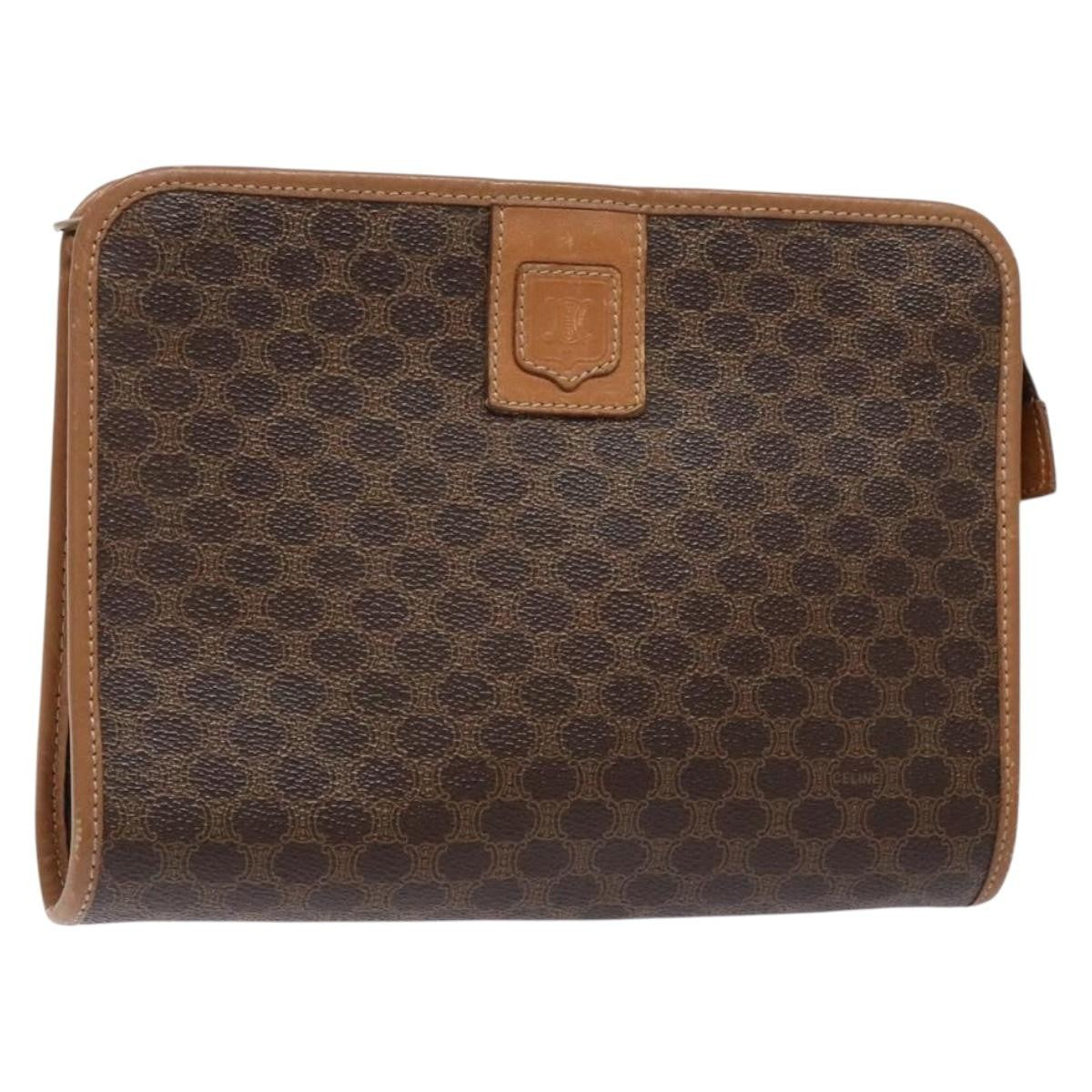 Celine Macadam Pochette Canvas and Leather, BROWN, CANVAS, Clutche & pouche