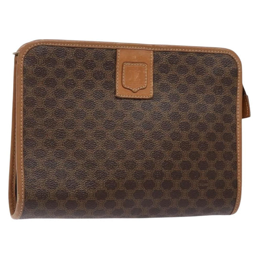 Celine Macadam Pochette Canvas and Leather, BROWN, CANVAS, Clutche & pouche