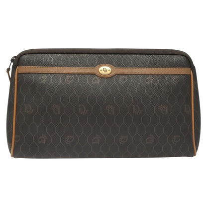 Christian Dior Vintage Honeycomb Zip Pouch Canvas and Leather, Black, Canvas, Clutch
