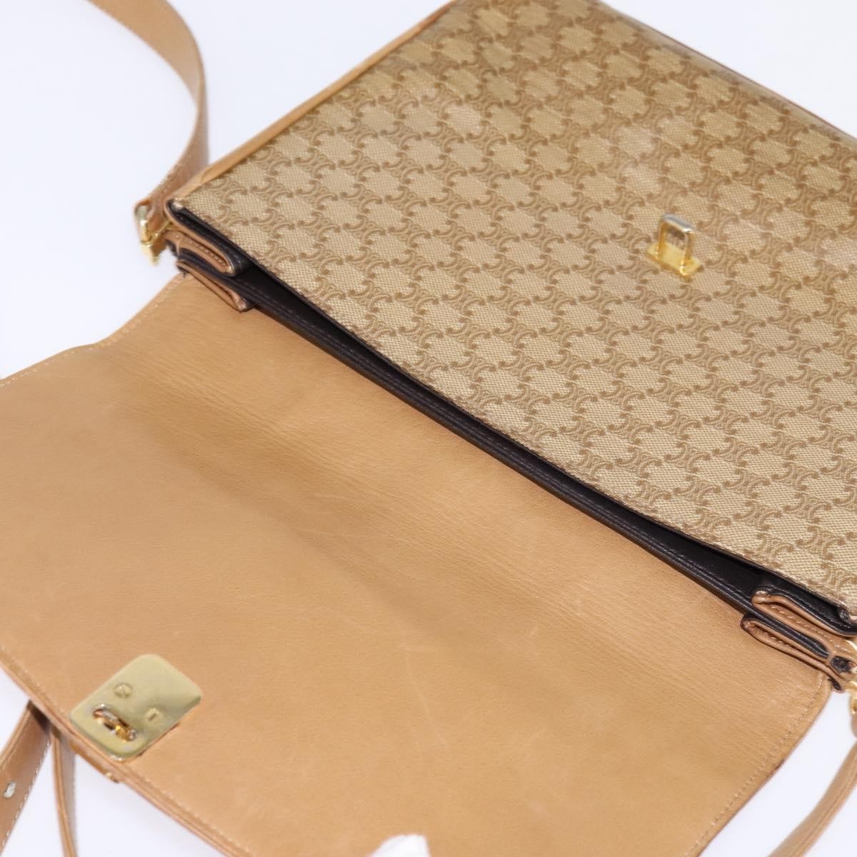 Celine Vintage Macadam Shoulder Bag Canvas and Leather, BEIGE, CANVAS, Shoulder bag