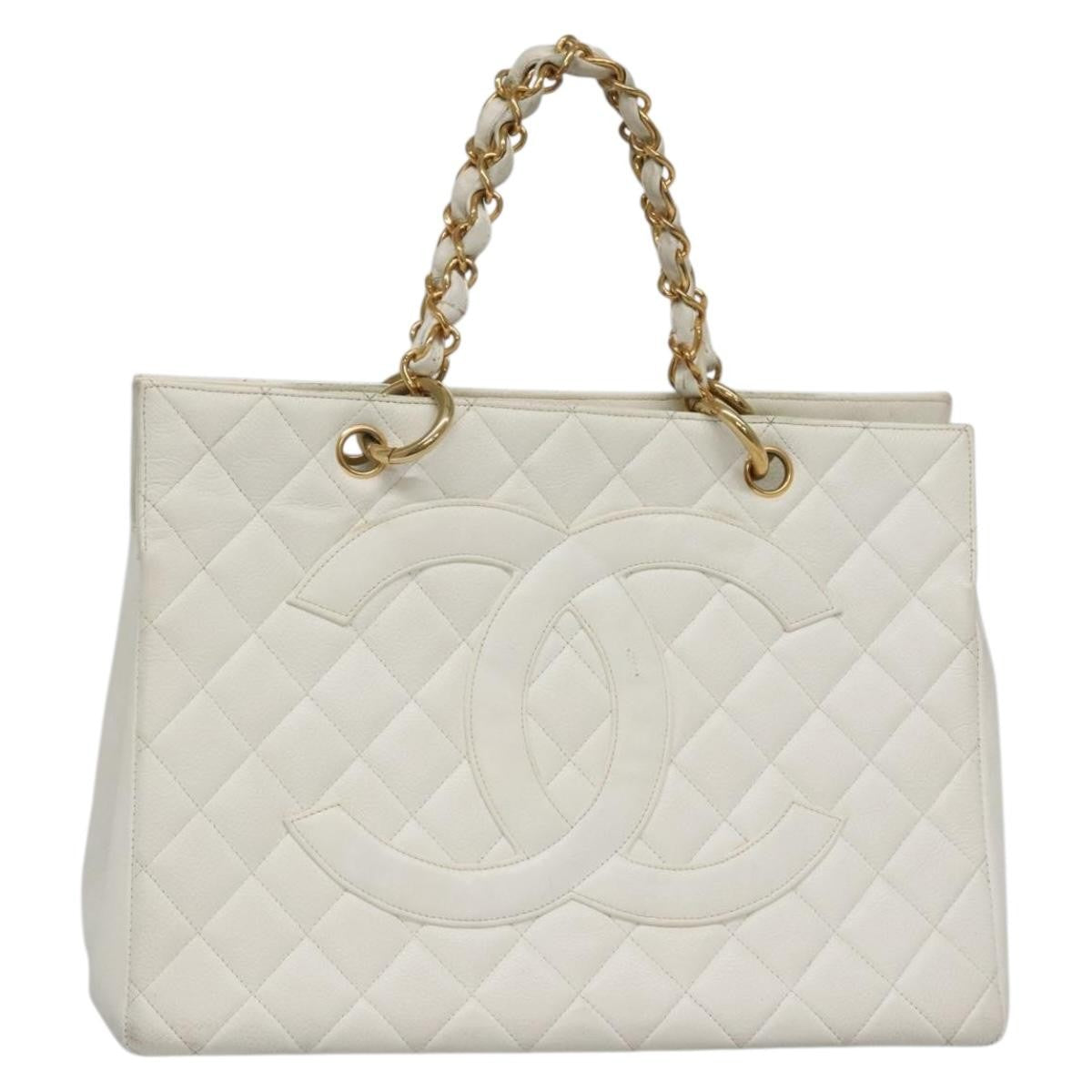 Chanel Vintage Grand Shopping Tote Quilted Caviar, WHITE, LEATHER, Tote bag