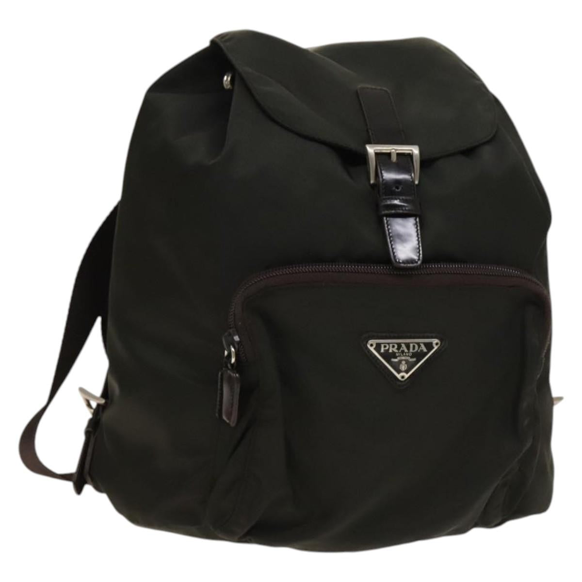 Prada Front Pocket Buckle Backpack Nylon, KHAKI, NYLON, Backpack