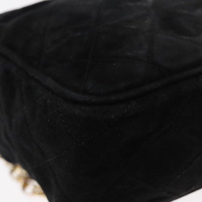 Chanel Vintage Front Pocket Camera Bag Quilted Suede, BLACK, SUEDE, Shoulder bag