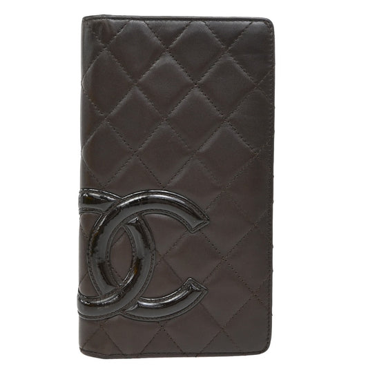 Chanel Cambon Zip Around Wallet Quilted Lambskin, BROWN, PATENT_LEATHER, Wallets
