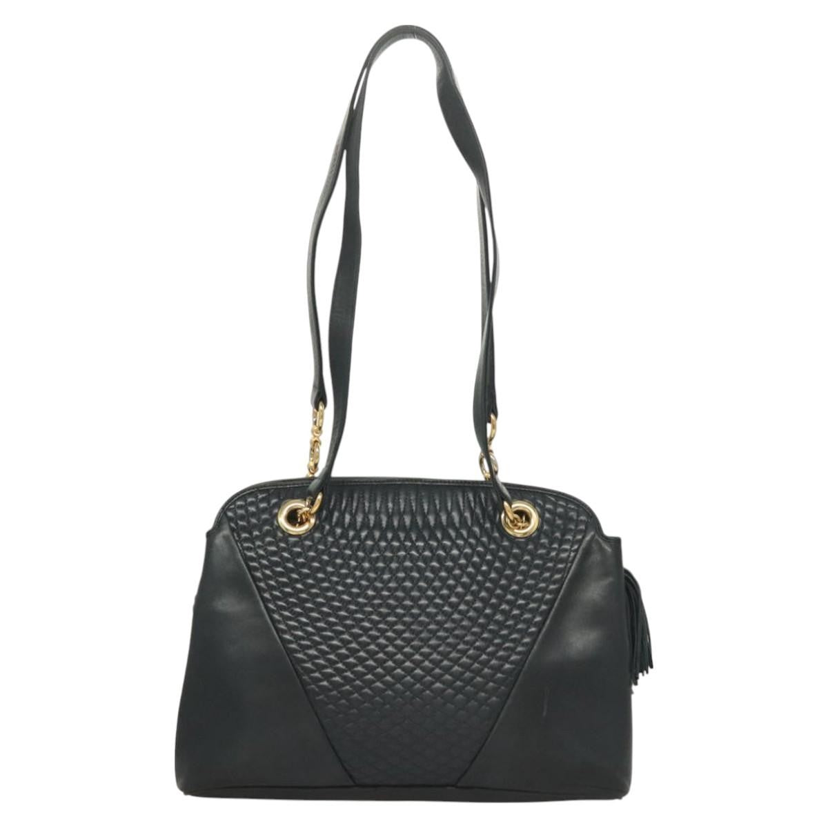 Bally Vintage Chain Shoulder Bag Quilted Leather, NAVY, LEATHER, Shoulder bag