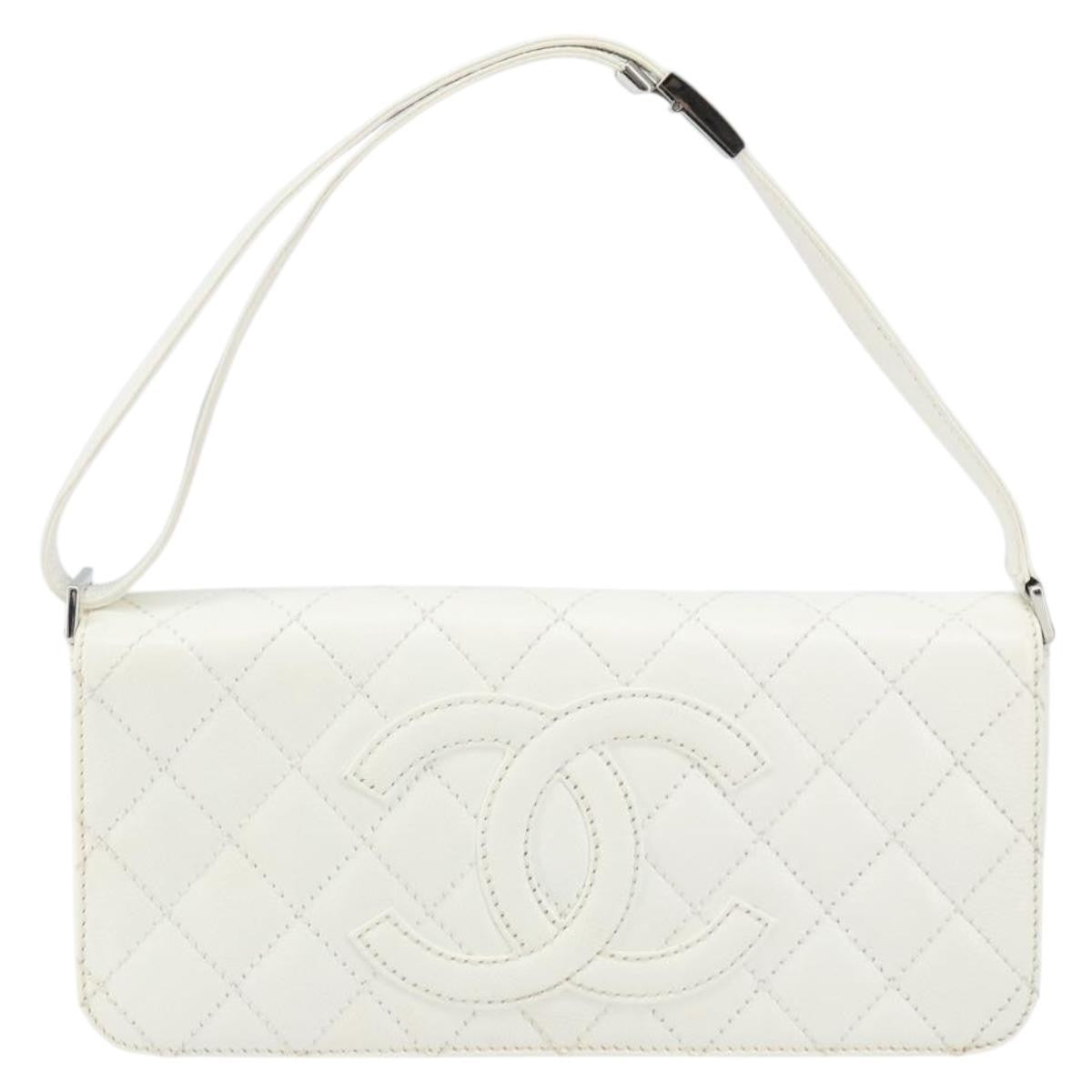 Chanel Vintage Timeless CC Adjustable Shoulder Bag Quilted Calfskin, White, Leather, Shoulder Bag