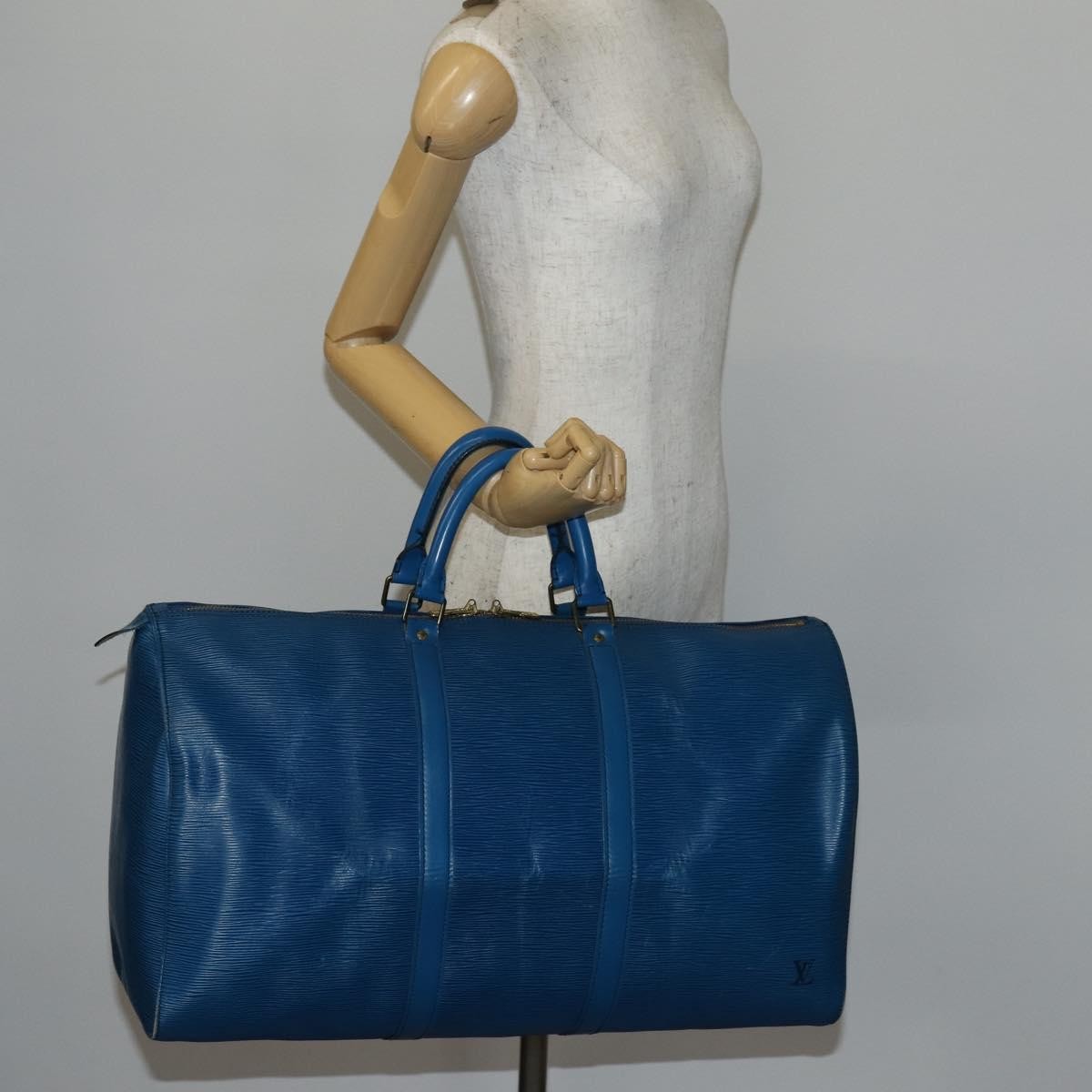 Louis Vuitton Keepall Bag Epi Leather, BLUE, LEATHER, Travel bag