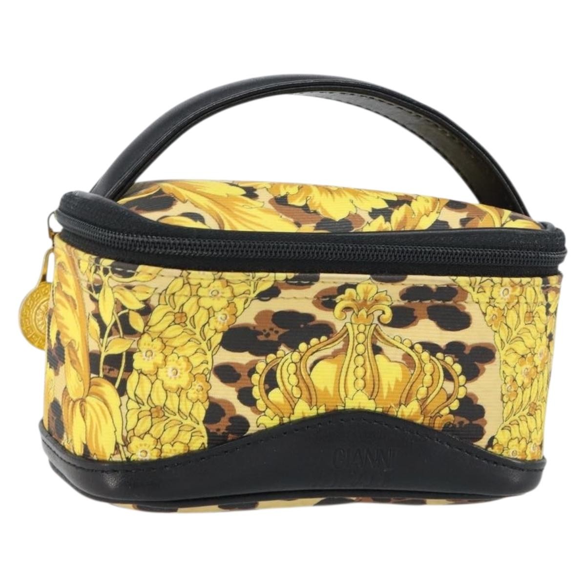 Versace Vanity Hand Bag Canvas and Leather, GOLD, LEATHER, Clutche & pouche