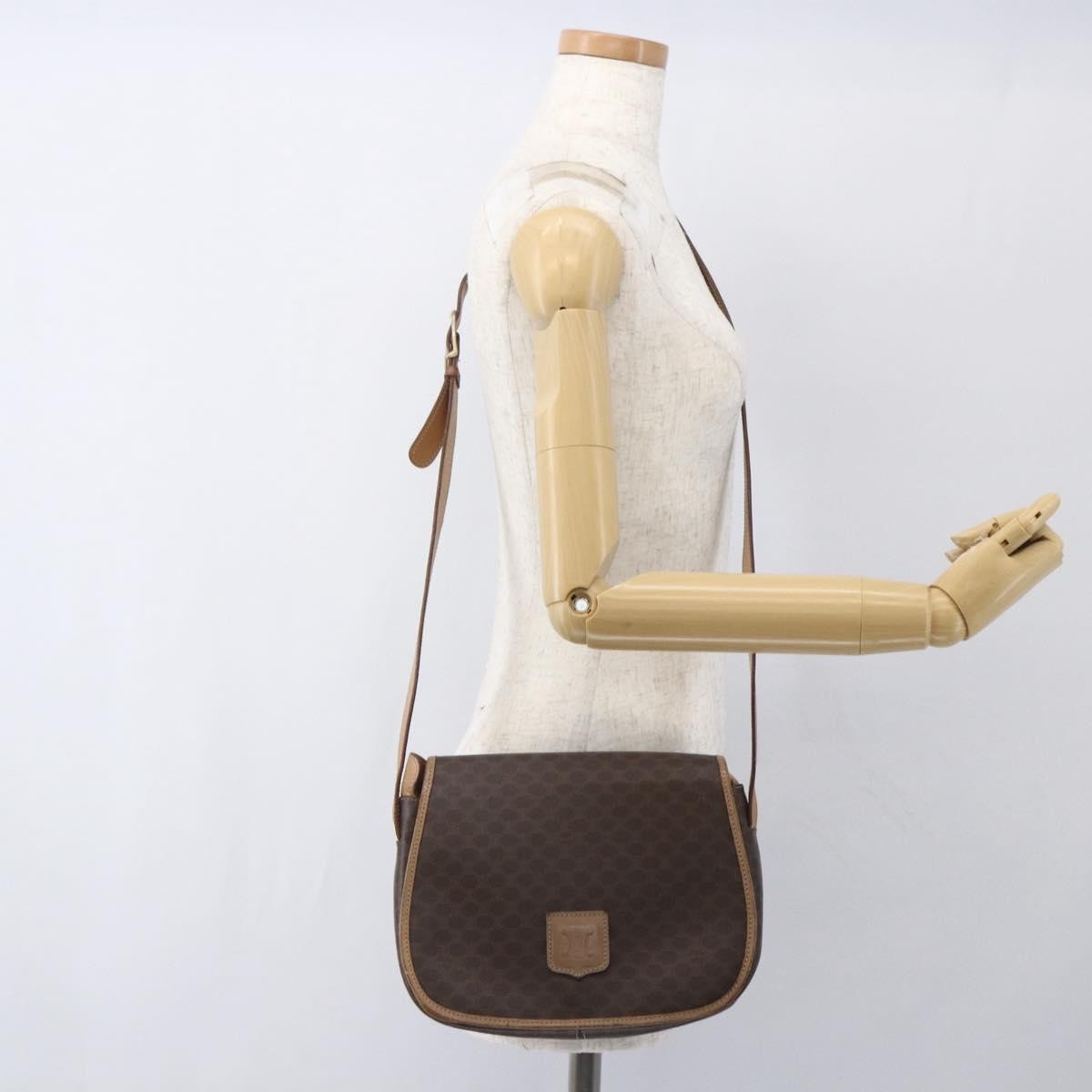 Celine Vintage Macadam Shoulder Bag Canvas and Leather, BROWN, CANVAS, Shoulder bag