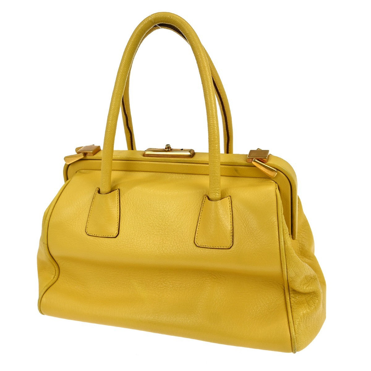 Prada Vintage Bauletto Bag Leather, YELLOW, LEATHER, Handbag