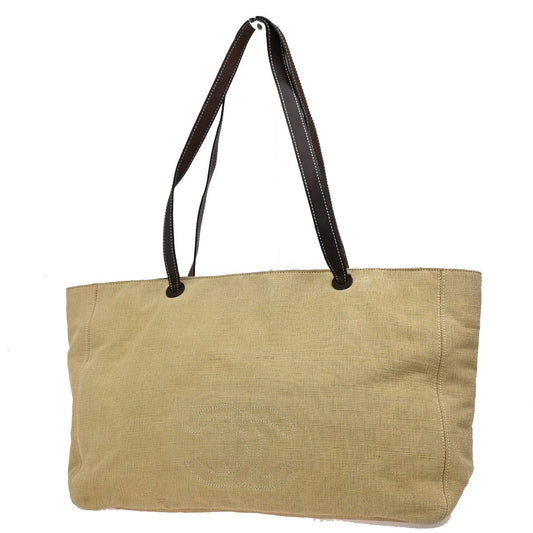 Chanel Vintage CC Tote Canvas with Leather, Beige, Canvas, Tote Bag