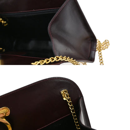 Salvatore Ferragamo Vintage Gancini Chain Shoulder Bag Leather, BURGUNDY, LEATHER, Shoulder bag