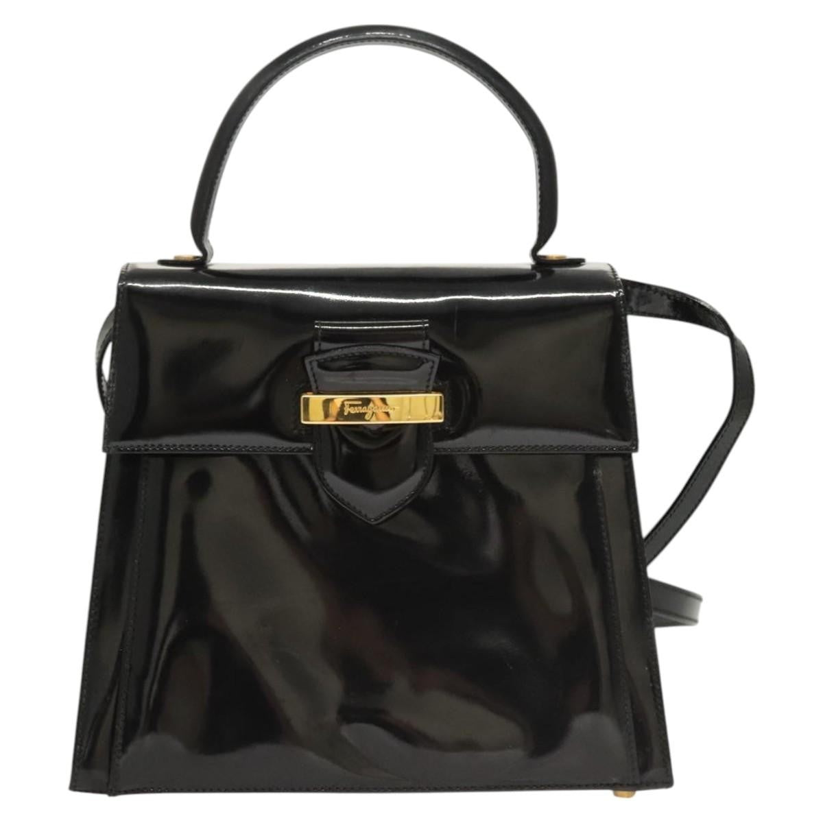 Salvatore Ferragamo Vintage Handbag Patent leather, BLACK, LEATHER, Handbag