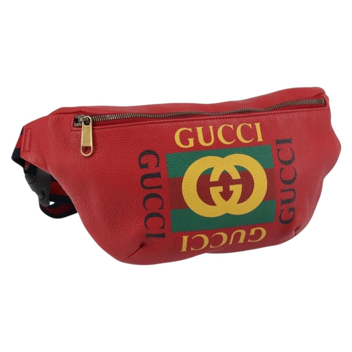 Gucci Logo Belt Bag Printed Leather, RED, LEATHER, Shoulder bag
