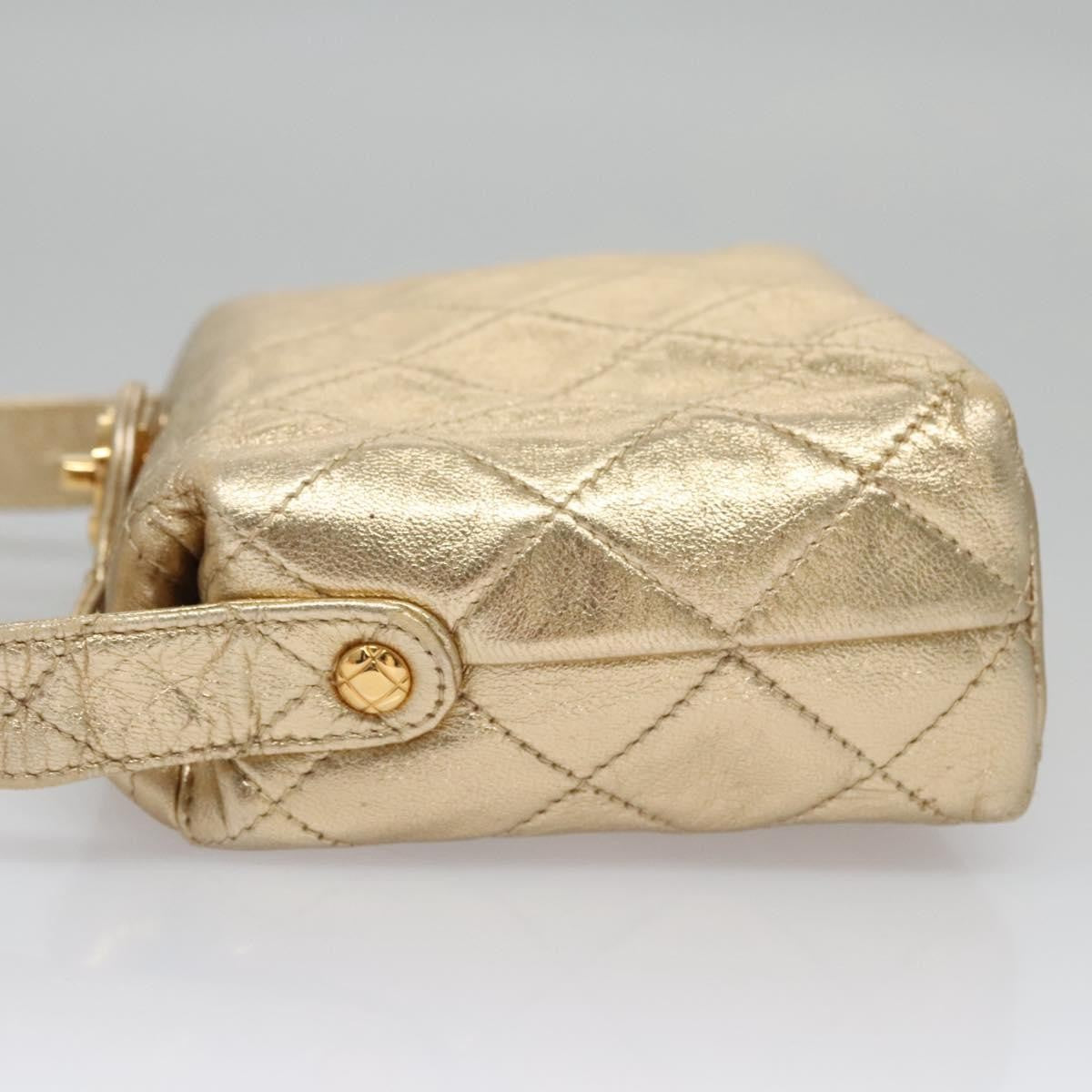 Chanel Vintage CC Fold Over Shoulder Bag Quilted Lambskin, GOLD, LEATHER, Shoulder bag