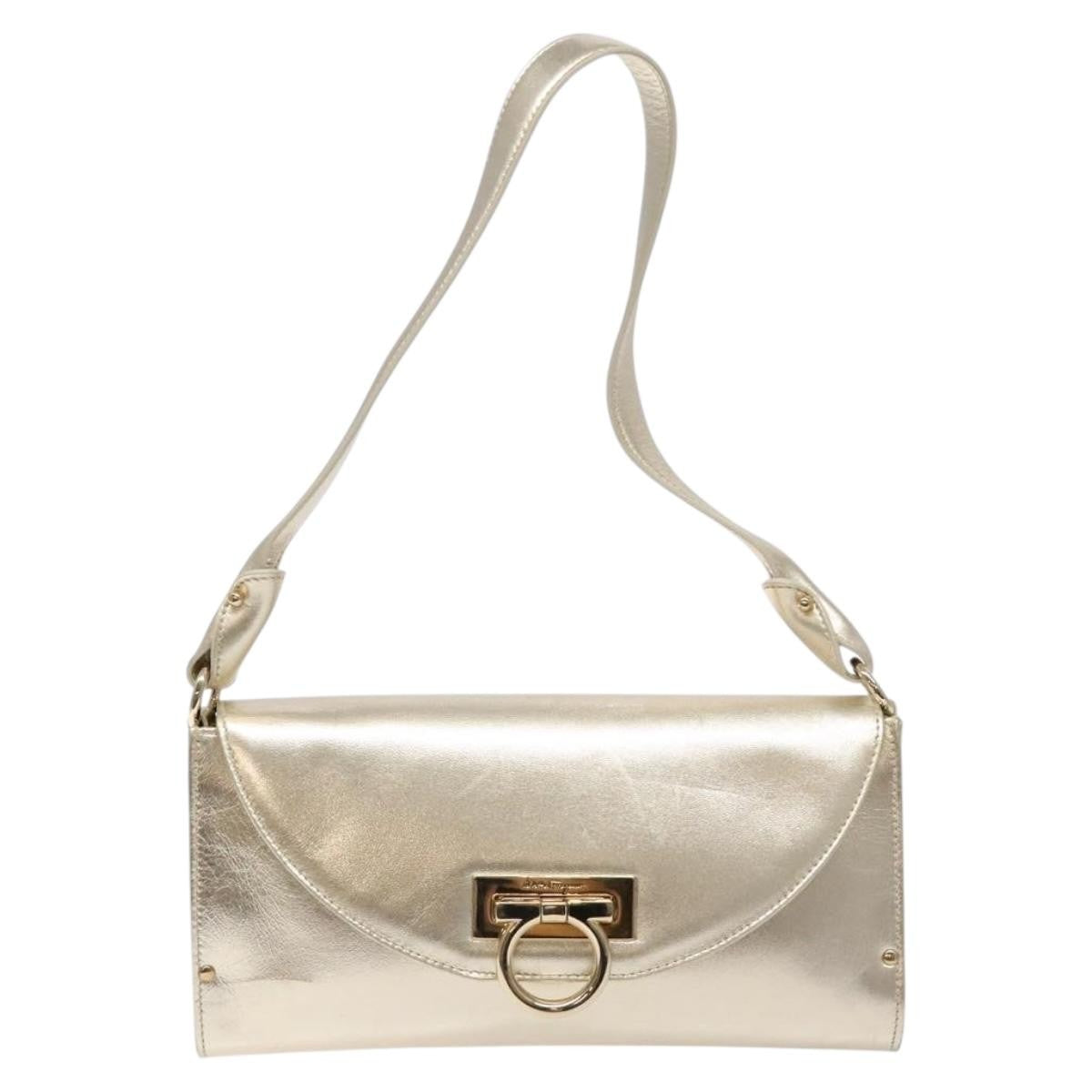 Salvatore Ferragamo Gancini Shoulder Bag Leather, GOLD, LEATHER, Shoulder bag
