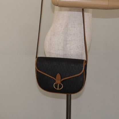 Christian Dior Vintage Honeycomb Flap Crossbody Bag Coated Canvas, BLACK, CANVAS, Crossbody bag