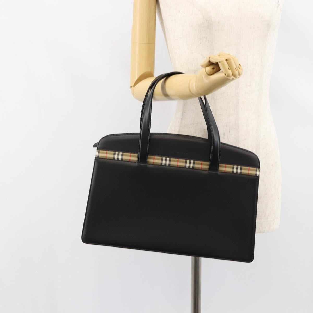 Burberry Vintage Handbag Leather, BLACK, LEATHER, Handbag