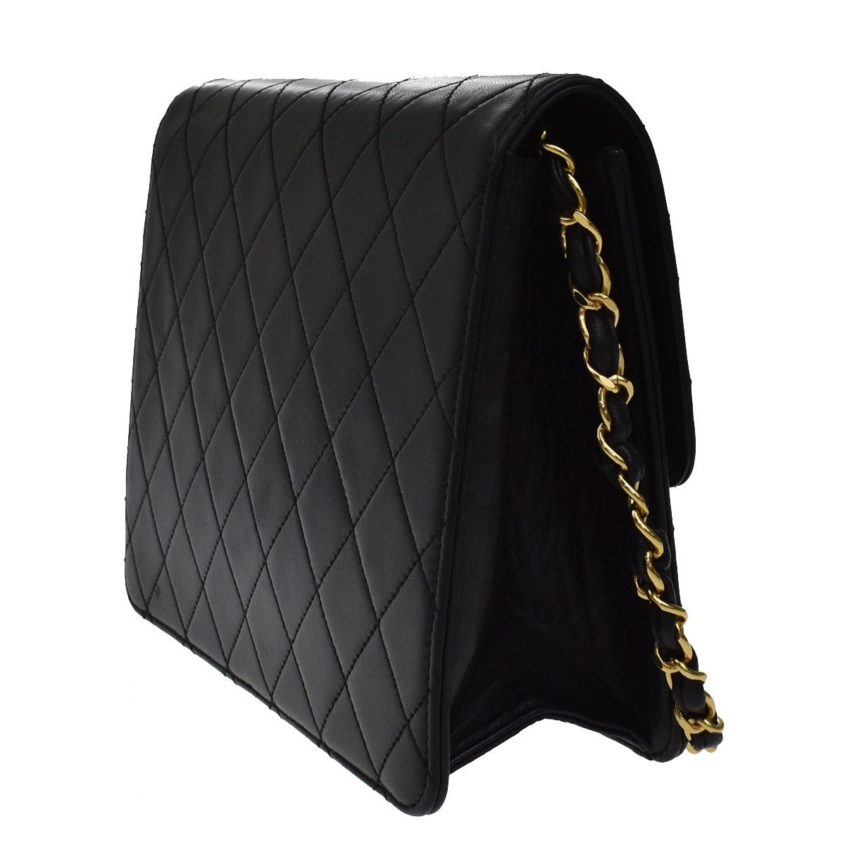 Chanel Vintage Square Classic Flap Bag Quilted Lambskin, BLACK, LEATHER, Shoulder bag