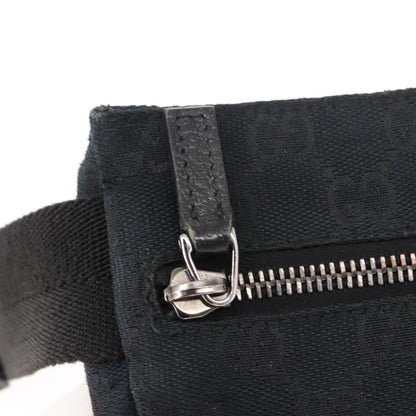 Gucci Vintage Double Belt Bag GG Canvas with Leather, BLACK, CANVAS, Shoulder bag
