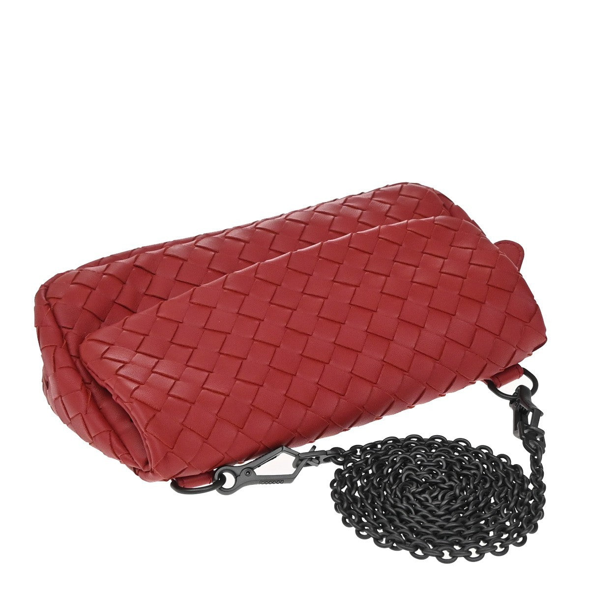 Bottega Veneta Expandable Chain Crossbody Bag Intrecciato Nappa, RED, LEATHER, Clutche & pouche