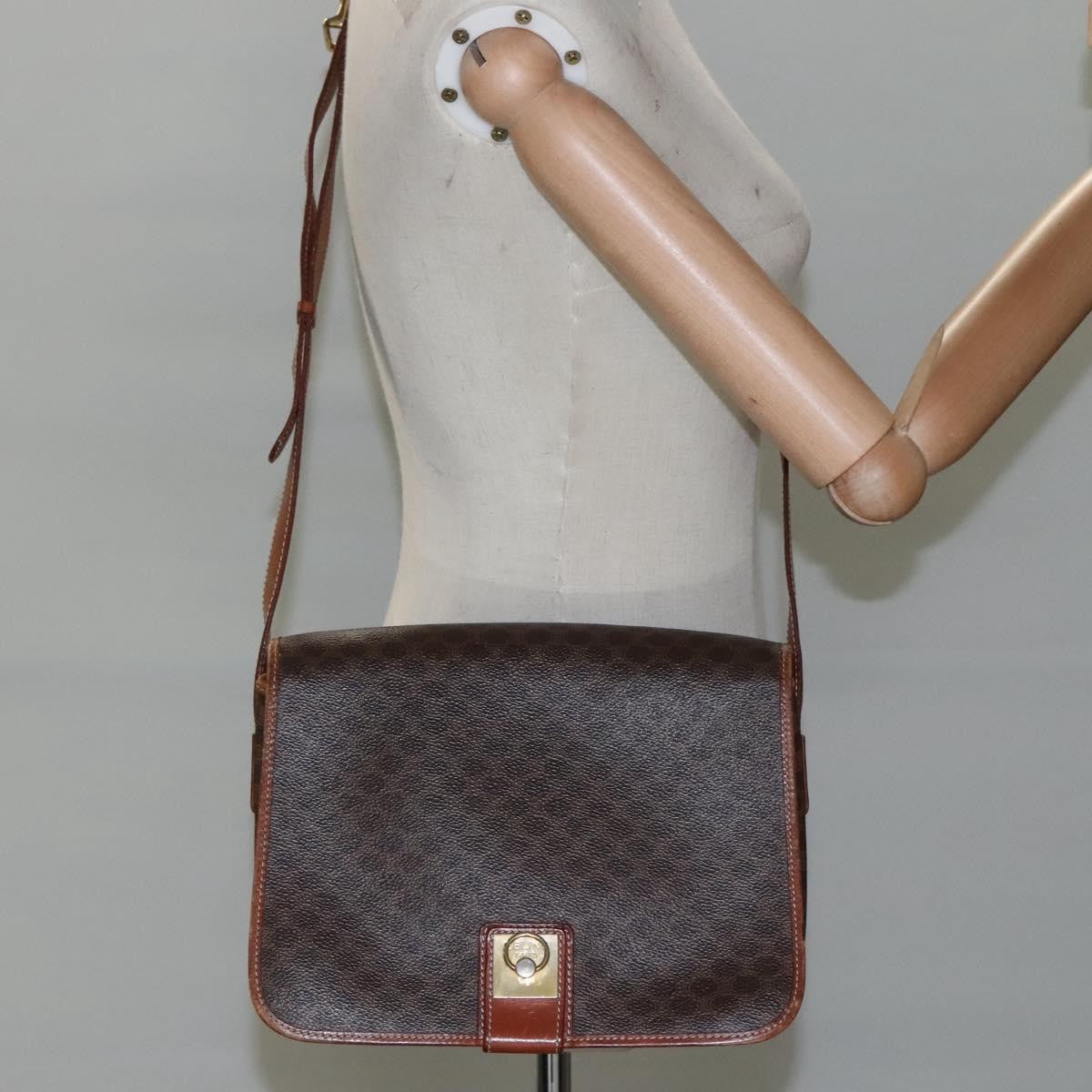 Celine Vintage Macadam Shoulder Bag Canvas and Leather, BROWN, CANVAS, Shoulder bag