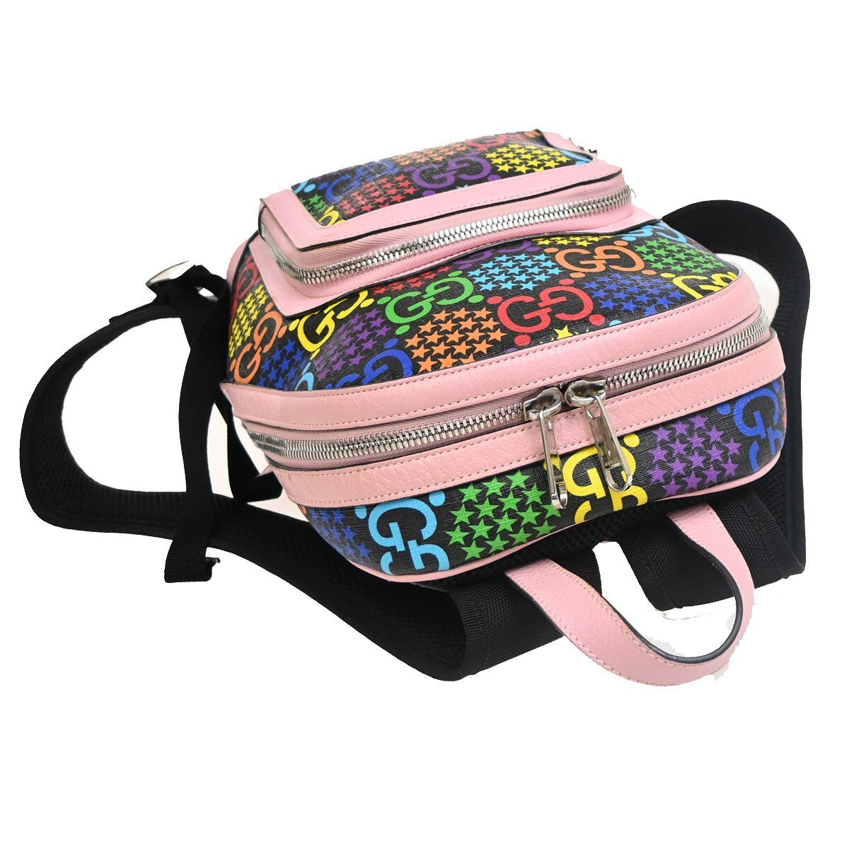 Gucci Zip Pocket Backpack Psychedelic Print GG Coated Canvas, MULTICOLOUR, LEATHER, Backpack
