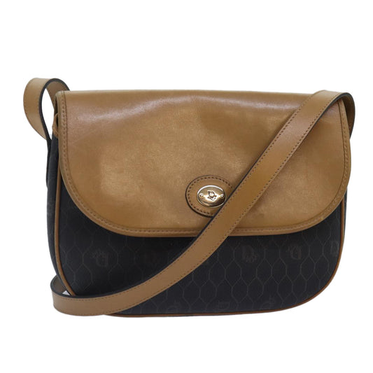 Christian Dior Vintage Honeycomb Flap Crossbody Bag Canvas and Leather, BLACK, CANVAS, Crossbody bag