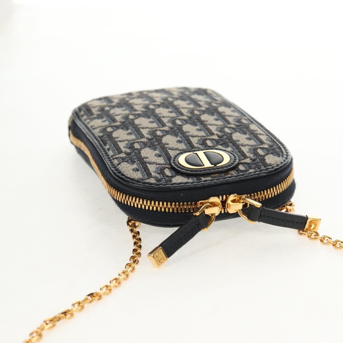Christian Dior 30 Montaigne Phone Holder on Chain Oblique Canvas, NAVY, CANVAS, Clutche & pouche