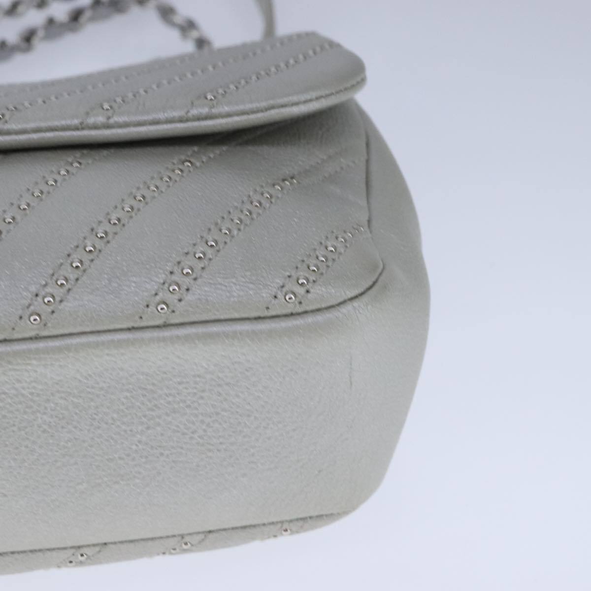 Chanel Vintage Classic Single Flap Bag Stitched Calfskin, GRAY, LEATHER, Shoulder bag