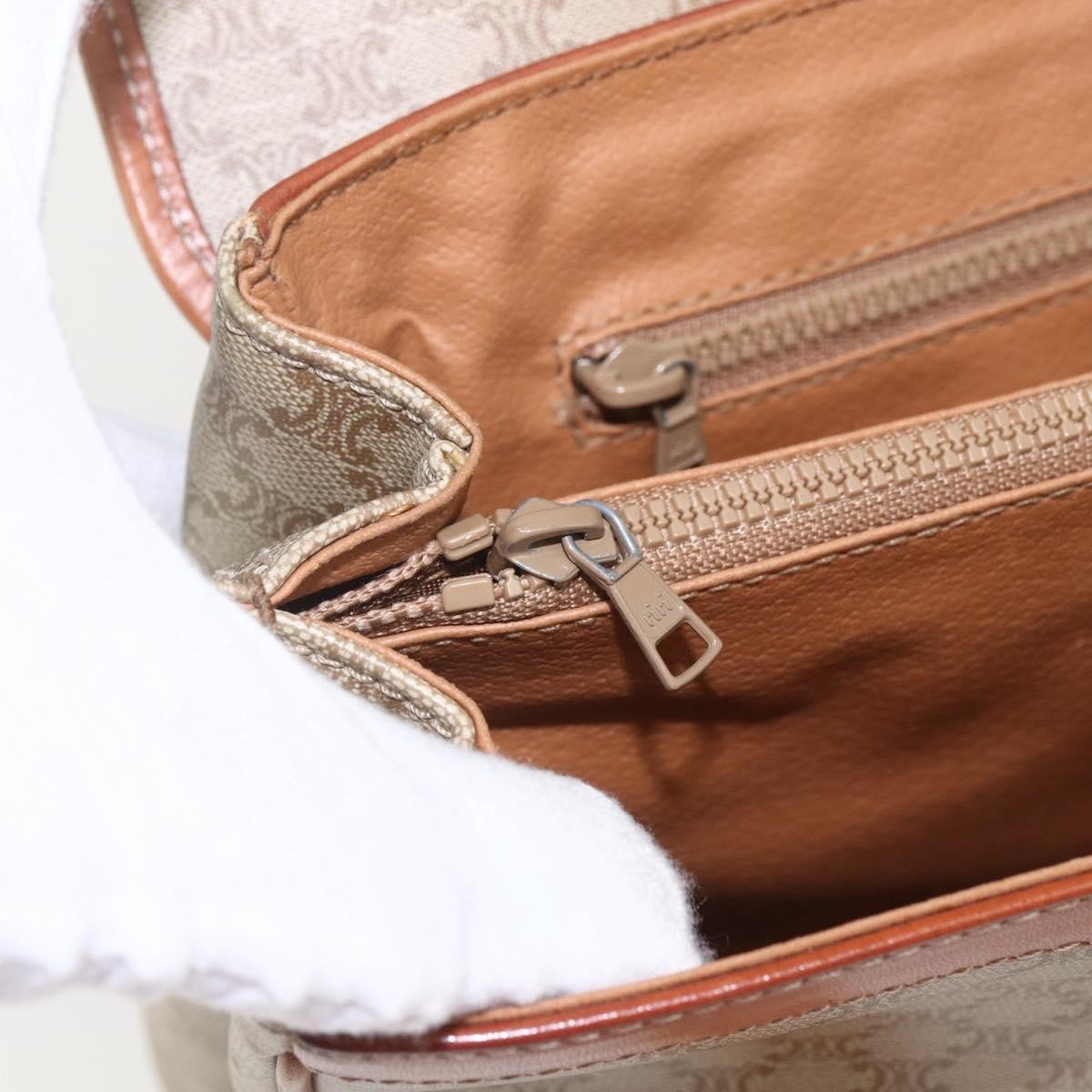 Celine Vintage Macadam Handbag Canvas and Leather, BEIGE, CANVAS, Handbag