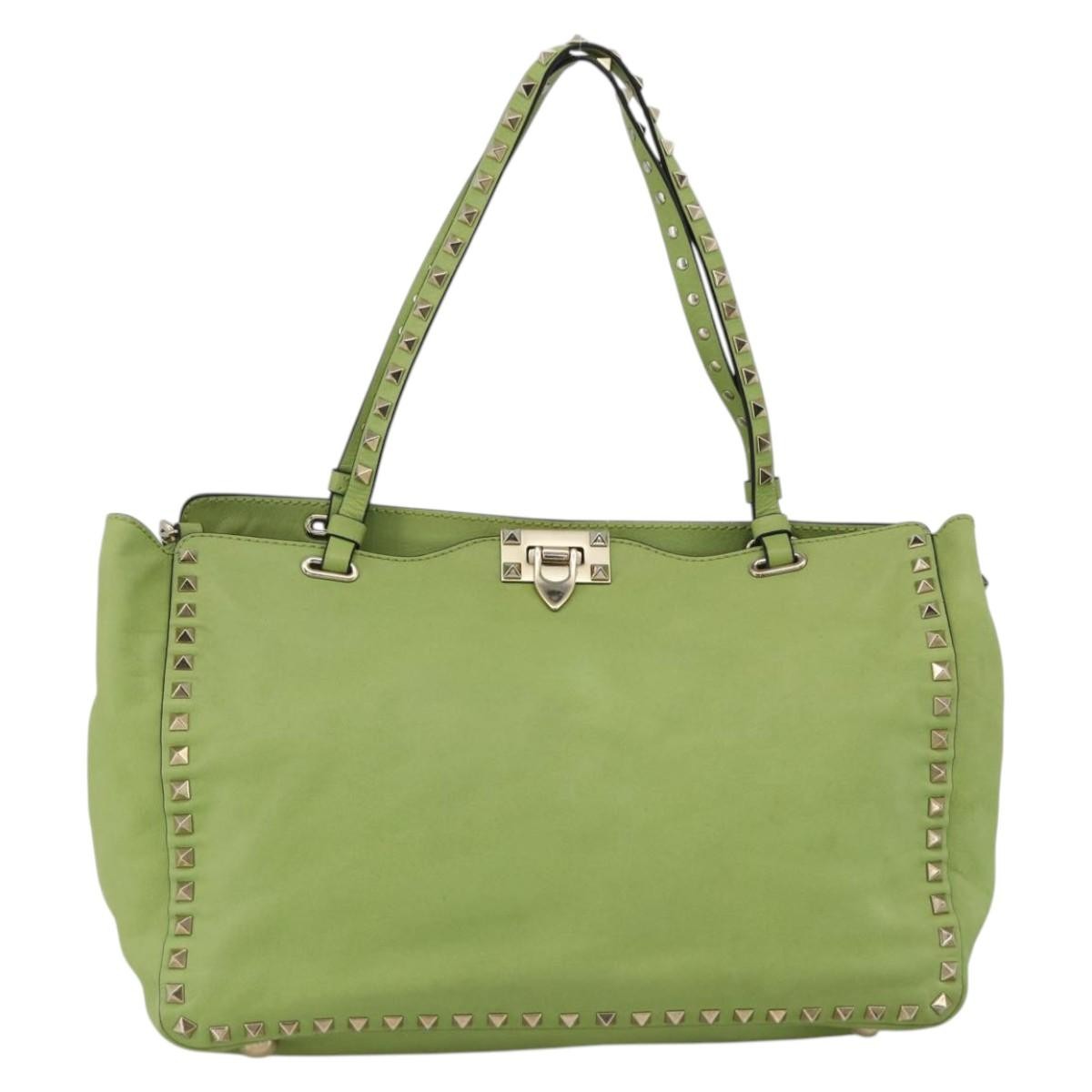 Valentino Garavani Rockstud Tote Textured Leather, GREEN, LEATHER, Tote bag