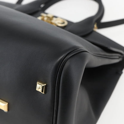 Salvatore Ferragamo Studio Satchel Leather, BLACK, LEATHER, Handbag
