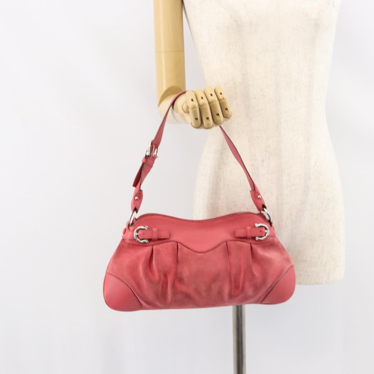 Salvatore Ferragamo Gancini Shoulder Bag Suede, PINK, SUEDE, Shoulder bag