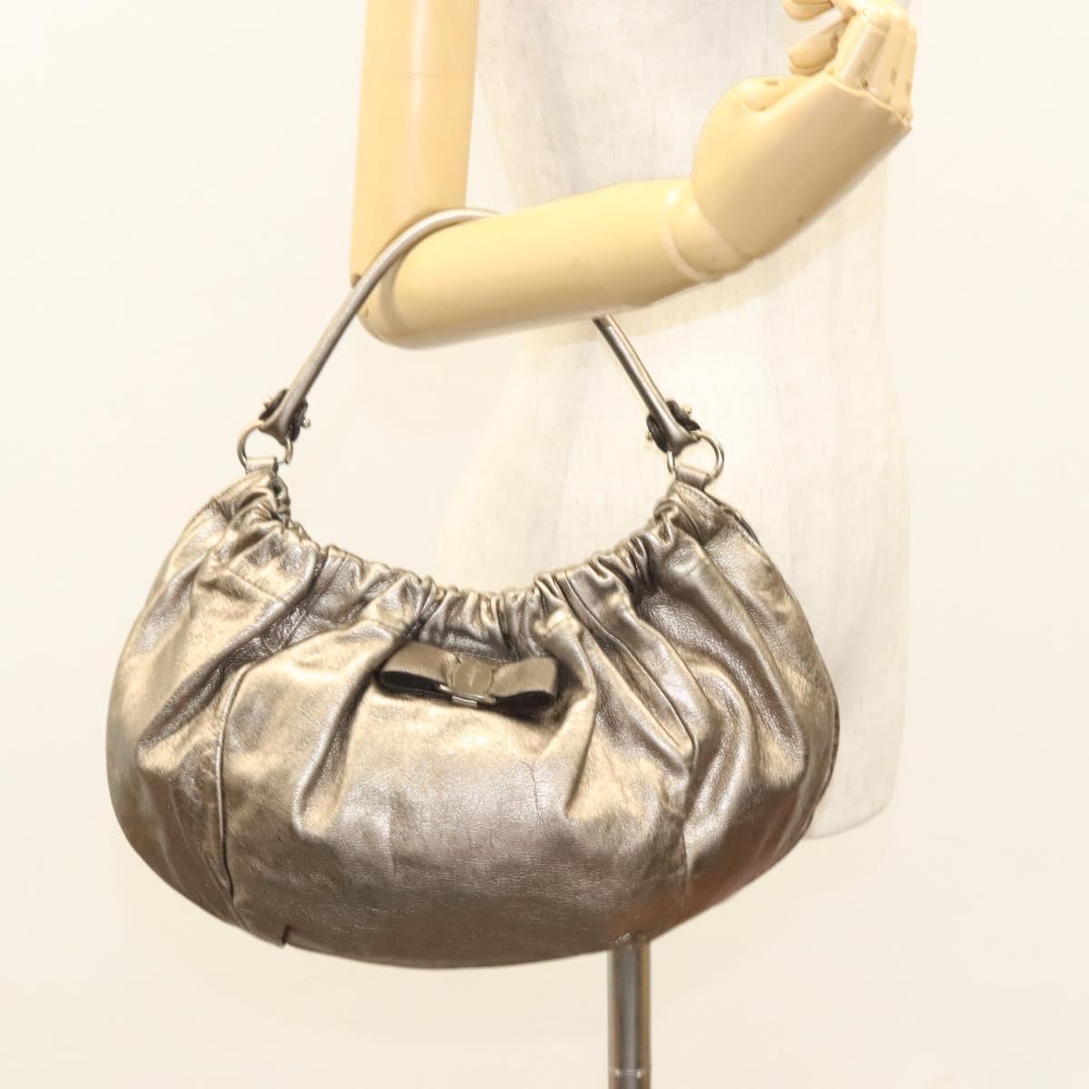 Salvatore Ferragamo Vala Shoulder Bag Leather, Gold, Leather, Shoulder Bag