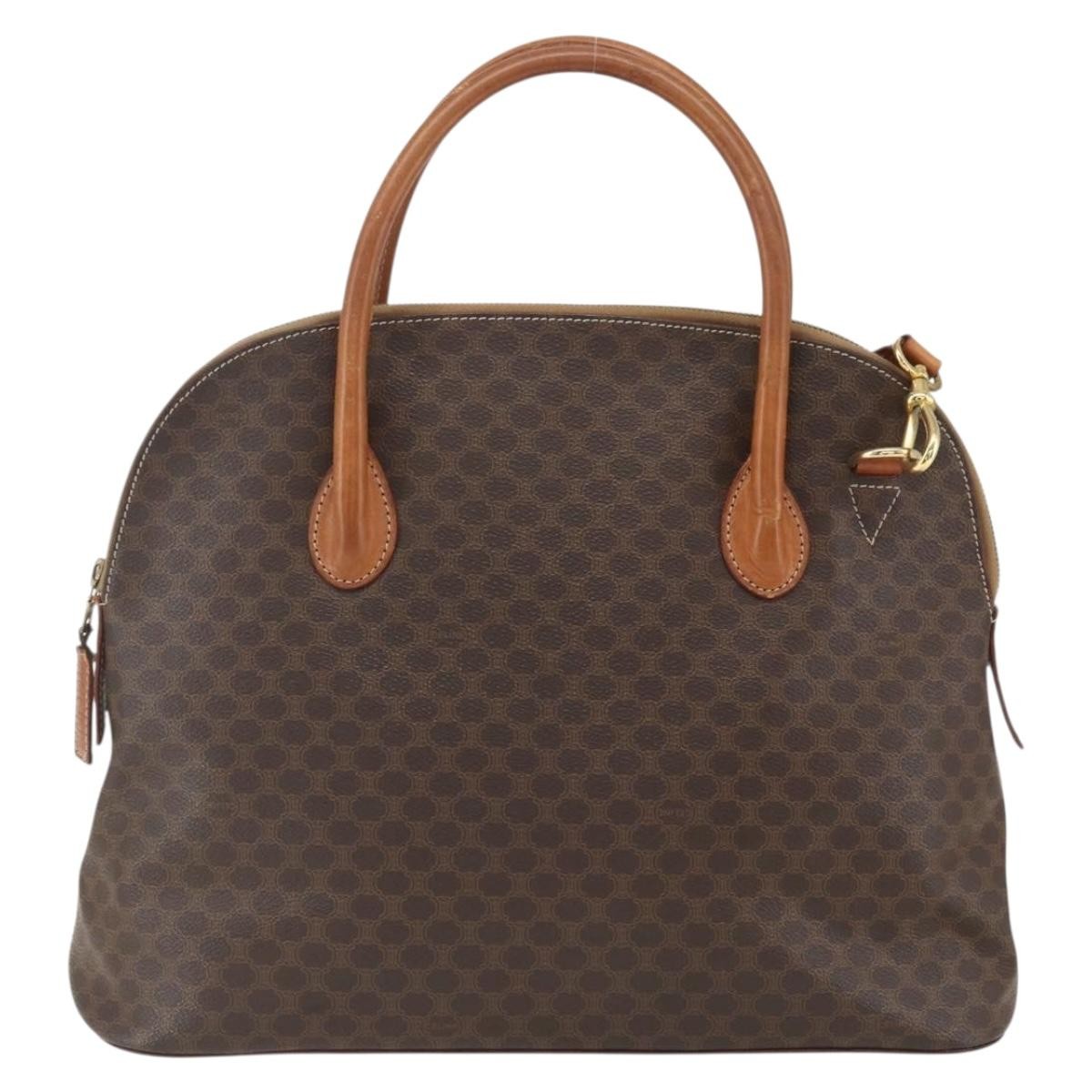 Celine Vintage Macadam Handbag Canvas and Leather, BROWN, CANVAS, Handbag