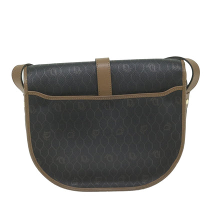 Christian Dior Vintage Honeycomb Flap Crossbody Bag Canvas and Leather, BLACK, CANVAS, Crossbody bag